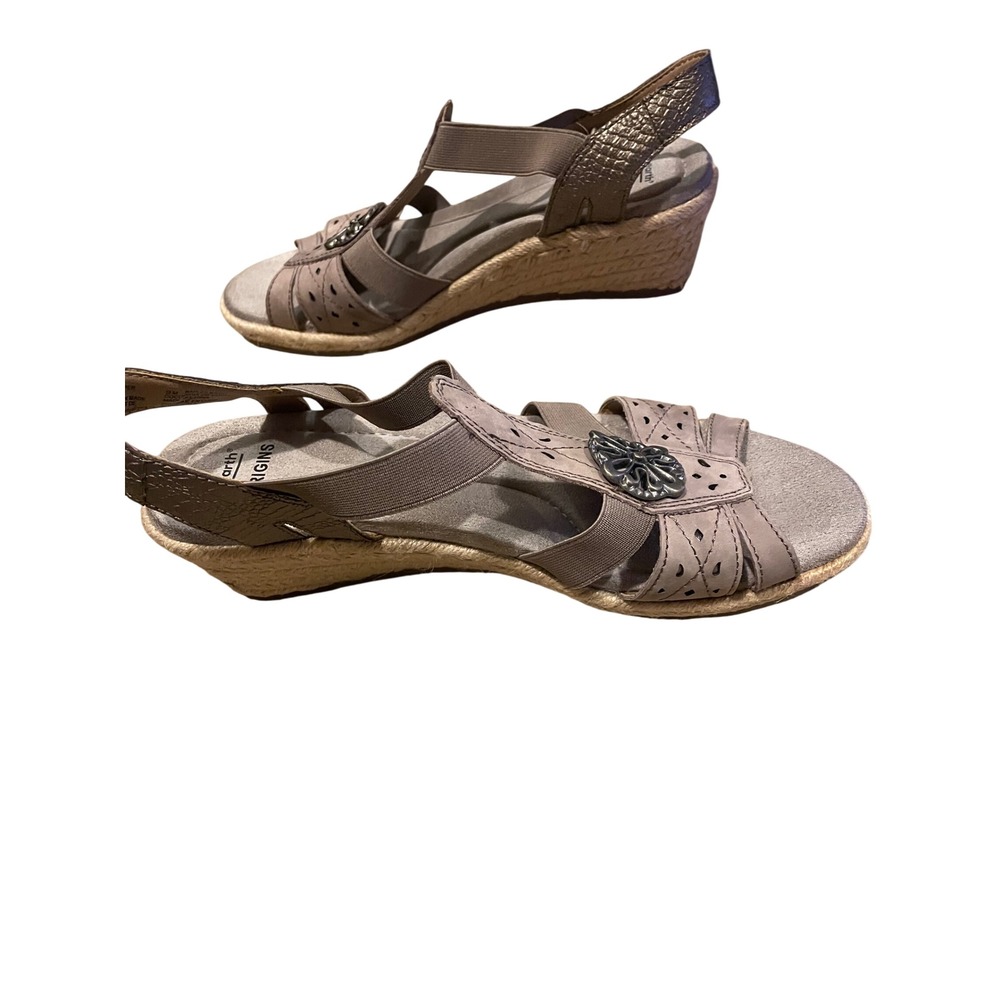 Earth Origins Naples Nanci Taupe Leather Espadrille Wedge Sandals Womens 9M - Picture 4 of 6